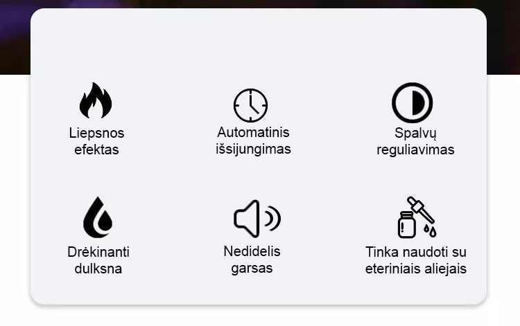 Aroomihajuti õhuniisutaja 3-ühes – Vulkaan leegiefektiga + 3 eeterlikku õli